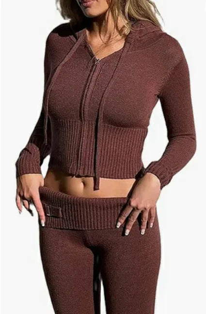 Zip-Up Hoodie & High-Waist Pants Lounge Set