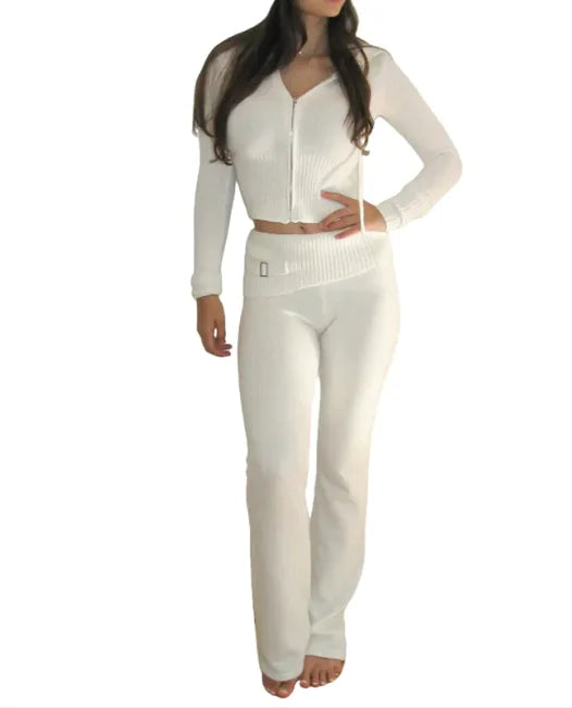 Zip-Up Hoodie & High-Waist Pants Lounge Set