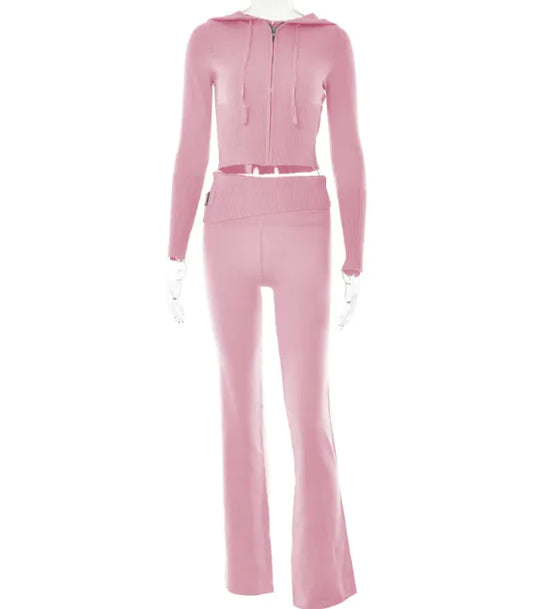 Zip-Up Hoodie & High-Waist Pants Lounge Set