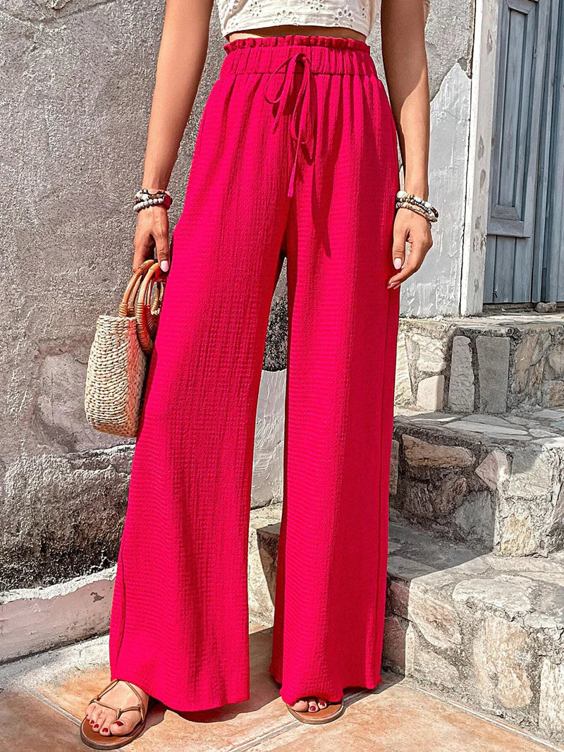 Bubble Plaid Wide-Leg Pants