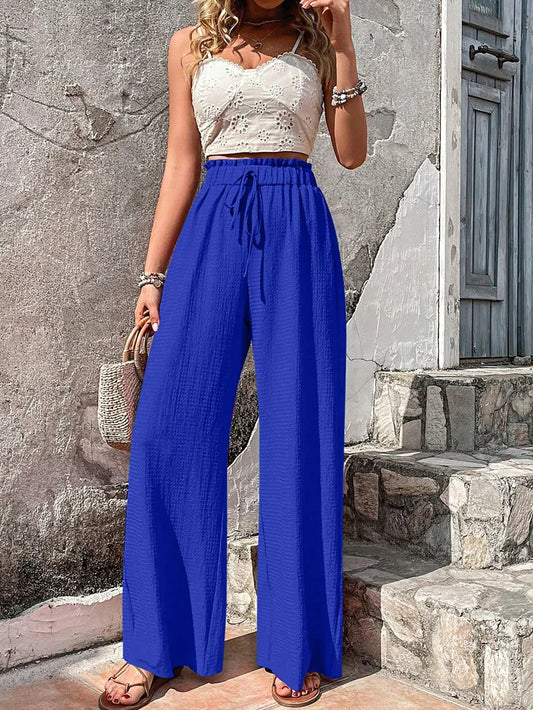 Bubble Plaid Wide-Leg Pants